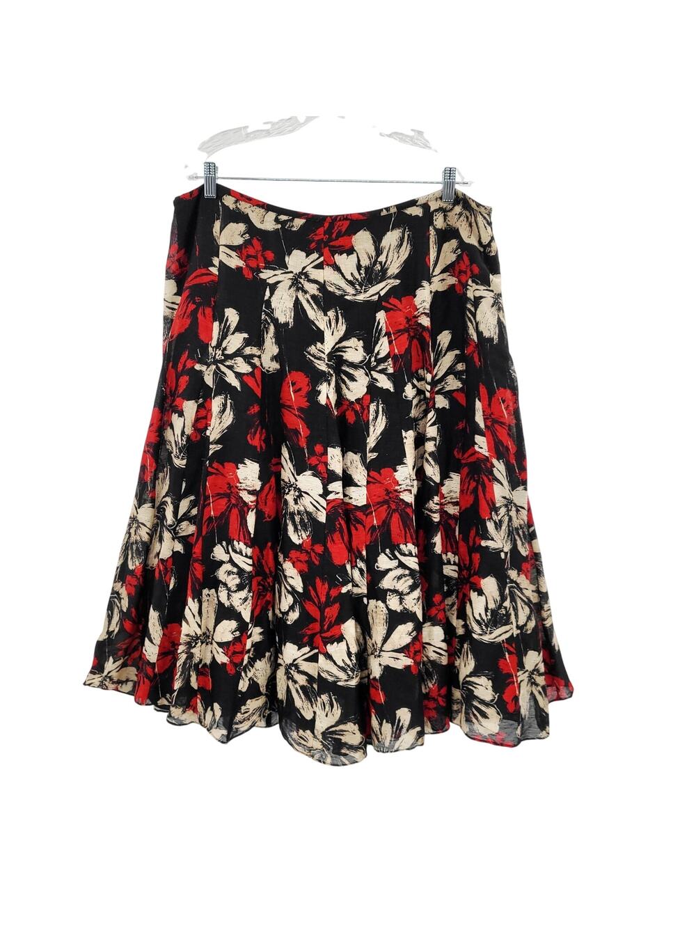 Jones New York Silk Linen Red Black Beige Floral Skirt Women's Plus Size 18W